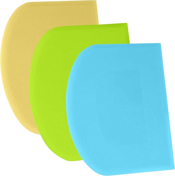 SURDOCA Dough Scraper Bench Scraper - 3P 8.3x5.5" Plastic Flexible Bowl Scraper, Sharp Edge & Angles Cake Scraper. Non-Slip Bakeware Decorating Tools Sculpting & Modeling Tools - Blue+Yellow+Green