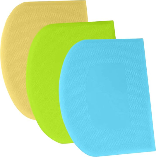 SURDOCA Dough Scraper Bench Scraper - 3P 14.2x8.5" Plastic Flexible Bowl Scraper, Sharp Edge & Angles Cake Scraper. Non-Slip Bakeware Decorating Tools Sculpting & Modeling Tools - Blue+Yellow+Green