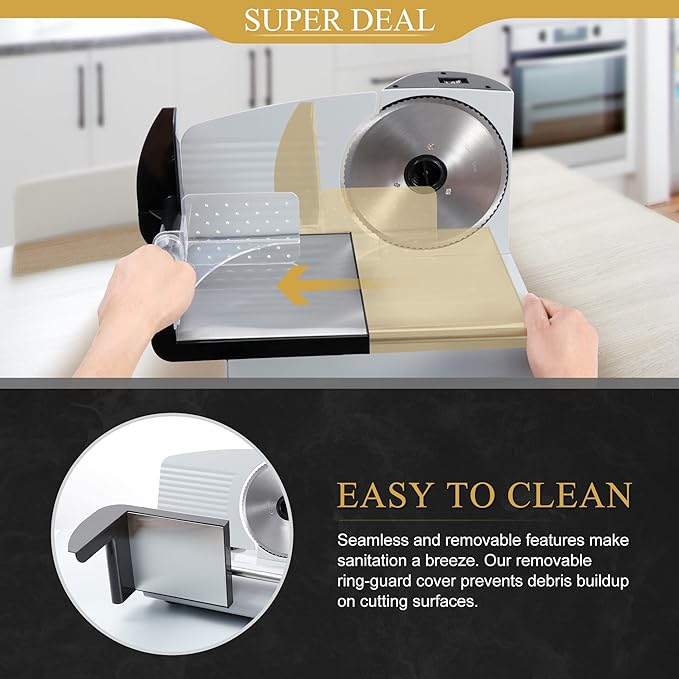 SUPER DEAL Premium Electric Food Meat Slicer - 7.5inch Stainless Steel Blade Home Kitchen Deli Meat Food Vegetable Cheese Cutter - Thickness Adjustable - Spacious Sliding Carriage - Easy to Clean