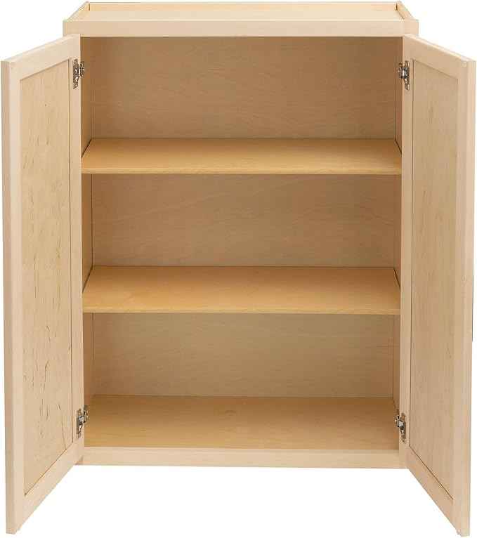 Quicklock RTA (Ready-to-Assemble) 42" Tall Wall Kitchen Cabinets - Shaker Style | 100% Hardwood | Made in America | Soft Close Hardware (12" D x 27" W x 42" H, Raw Maple)