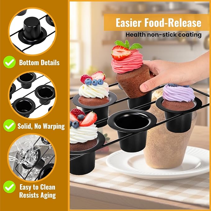 2 Pack Popover Pans, 12 Cups Nonstick Muffin Cupcake Pan, Carbon Steel Round Cheesecake Tin Bakeware Mould for Oven Baking, Muffins, Quiches, Pudding Cakes