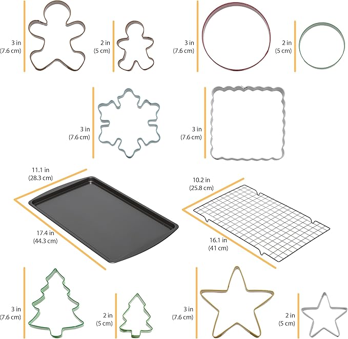 Chicago Metallic 12 Piece Holiday Baking Set, For Making Cookies, Cutting Sandwiches, Fruit, or Fudge, Creating Crafts and More