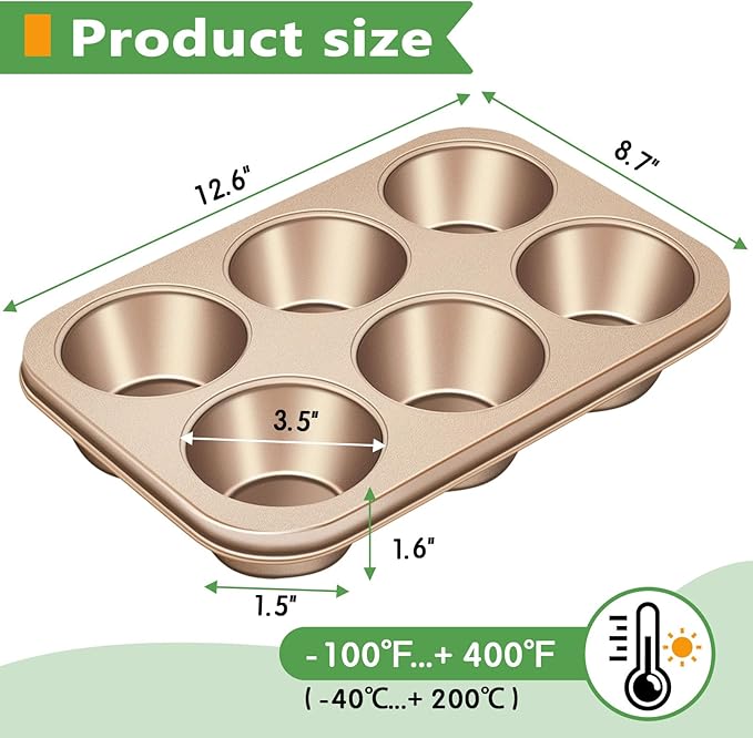 Kevenal Jumbo-Muffin-Pan - Nonstick 6-Cup Large Cupcake Pan, Heavy Duty Giant Muffin Baking Pan for Cupcakes, Oven Safe & Easy to Clean (Large Cup Size, 3.5 x 1.5in)