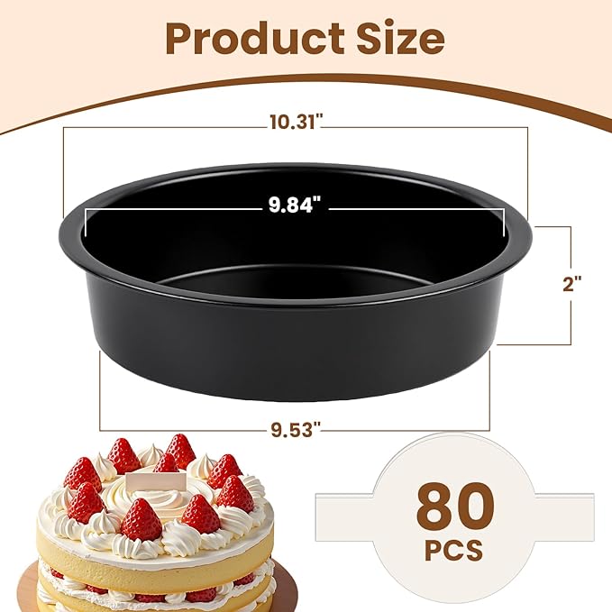 10 Inch Cake Pan Set of 2 - Nonstick Carbon Steel Round Cake Baking Pans with Parchment Paper, Dishwasher Safe, Durable for Large Layer Cakes, Birthday & Christmas Baking