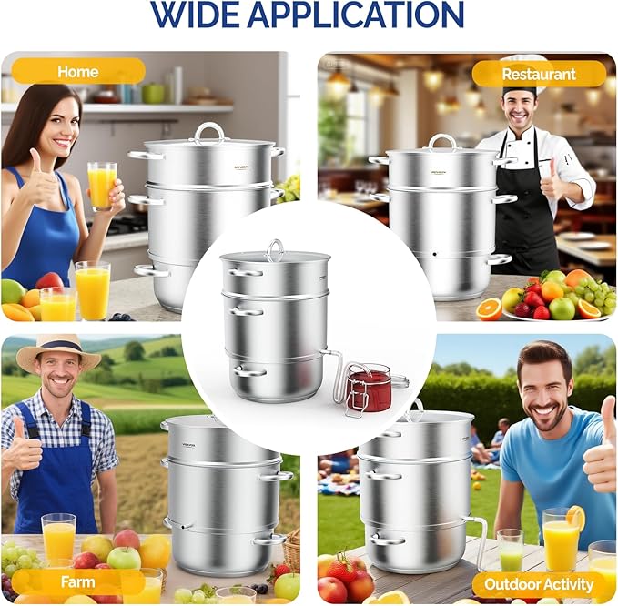 ROVSUN 8.5 Quart Juice Steamer Stainless Steel, Extractor Fruit Vegetables Juicer Steamer Pot, w/Tempered Glass Lid Clamp, Loop Handles, Ideal for Making Juice, Jelly, Pasta