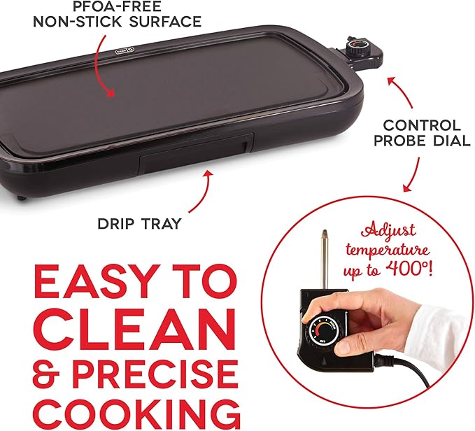 Dash Everyday Nonstick Electric Griddle for Pancakes, Burgers, Quesadillas, Eggs & other on the go Breakfast, Lunch & Snacks with Drip Tray + Included Recipe Book, 20in, 1500-Watt - Black