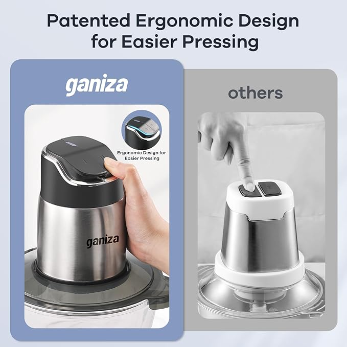 GANIZA Food Processors, Electric Chopper with Meat Grinder & Veggie Chopper - 2 Bowls (8 Cup+8 Cup) with Powerful 450W Copper Motor - Includes 2 Sets of Bi-Level Blades, 2 Plastic Covers