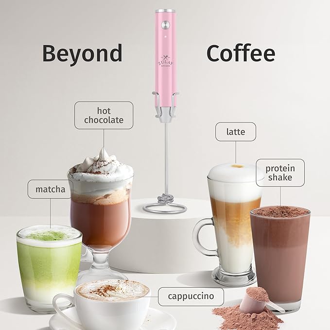 Zulay Kitchen Rechargeable Milk Frother Handheld Lux - Powerful 2-Speed Motor, Waterproof, 2000mAh Battery - Drink Mixer for Latte, Cappuccino, Matcha & Protein Powder - Pink Bubblegum