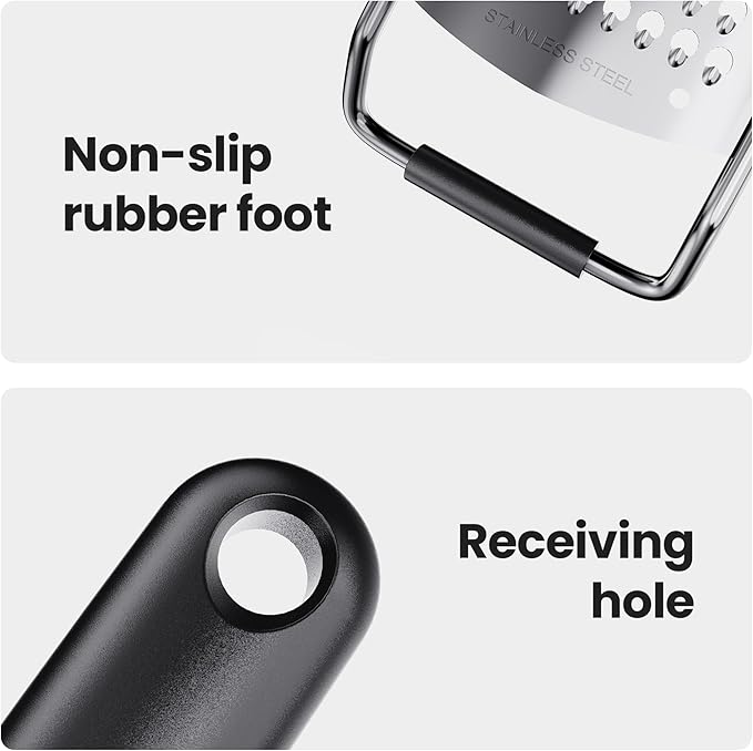 Coarse Grater for Cheese & Vegetables - Non-Slip Grip | Dishwasher Safe Stainless Steel (Black)
