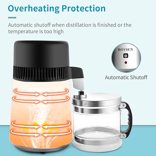 ROVSUN【Upgraded】 1.1 Gallon/4L Countertop Water Distiller Stainless Steel for Home, 750W Distilled Water Machine Maker Water Distillers with Glass Container, 1L/H, Silver