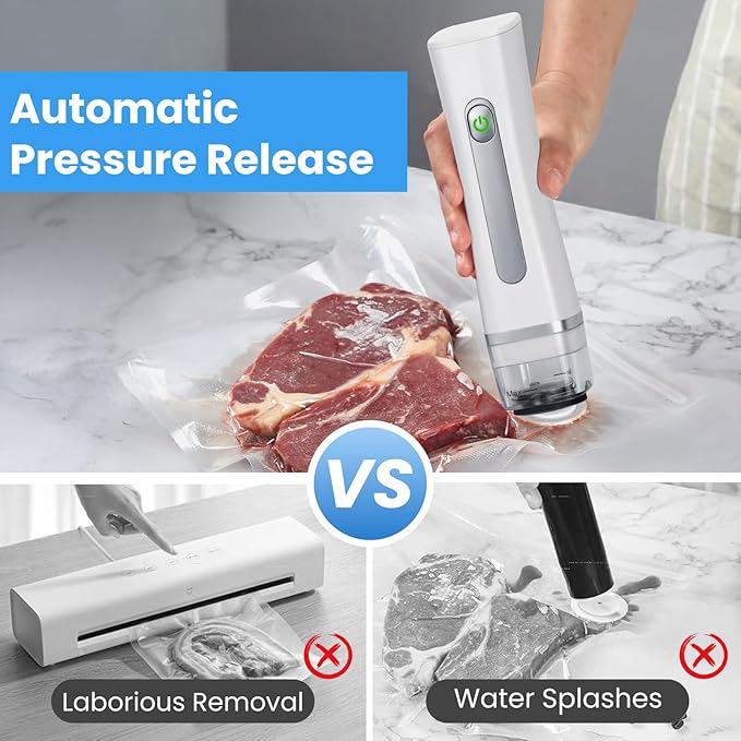 Compact Vacuum Sealer for Food, Handheld Visible Water Tank Vacuum Sealer with 30 Pcs Reusable Sealer Bags, Kitchen Storage and Preservation Seal Meal Saver Portable Food Sealer, White