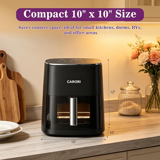 6Qt Air Fryer with Viewing Window, 12 Preset, Large Capacity, 400℉ Max Crisp, 1700W Quick Even Easy Meals, Nonstick Dishwasher Safe Basket, Bake Roast Dehydrate Reheat