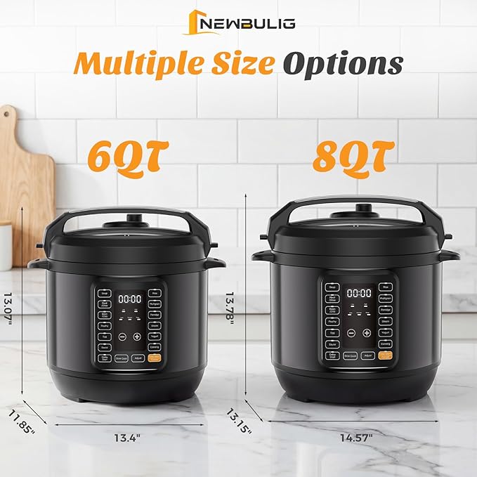 NEWBULIG 16-in-1 Electric Pressure Cooker, 8QT Multi Cooker with 12 Presets, Slow Cook Rice Steamer Sauté Soup Meat Stew Canning Yogurt Maker, Ceramic Inner Pot & Recipe Book Included, Black