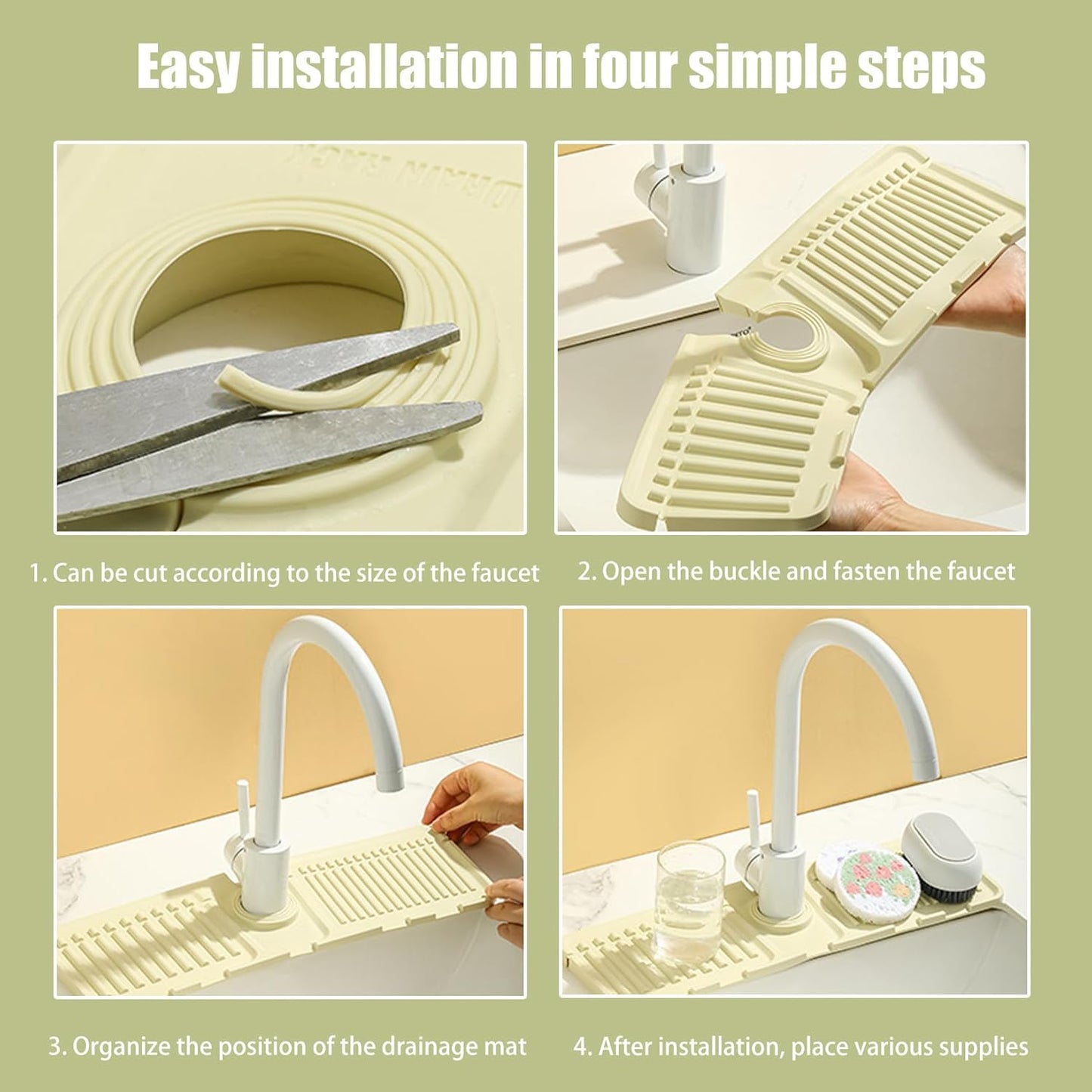 Faucet Mat for Kitchen Sink - 2024 Upgraded Premium Silicone Splash Guard with Fast Drying Properties - Protective Sink Tray Ideal for Stone Sinks in Kitchen & Bathroom (2, Green)