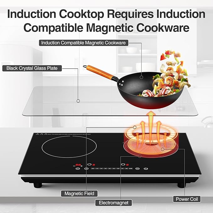 VBGK Double Induction Cooktop,4000W 2 burner induction cooktop,110V Hot Plate Electric Burner Portable Induction cooktop 2 burner with LCD Touch Screen 9 Levels Settings Child Safety Lock & Timer