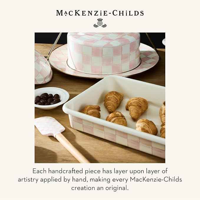 MACKENZIE-CHILDS Set of 2 Spatulas, Silicone Kitchen Spatula Set, Pink-and-White Rosy Check