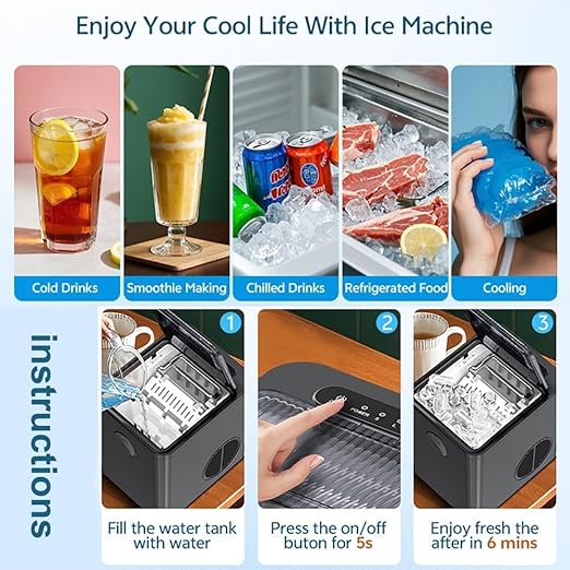 Countertop Ice Maker Machine, 9 PCS/ 6Mins Compact Nugget Ice Maker, 2 Size Ice Cube, Self Cleaning, for Home Kitchen Office Bar RV Apartment Camping White
