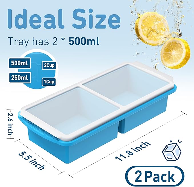Silicone Freezer Tray with Lid Soup Freezer Container Molds with Steel Reinforced Rim Ice Cube Freezer Molds for Soup, Sauce, Leftovers, Homemade Meal Prep Containers Food Prep Home Essentials