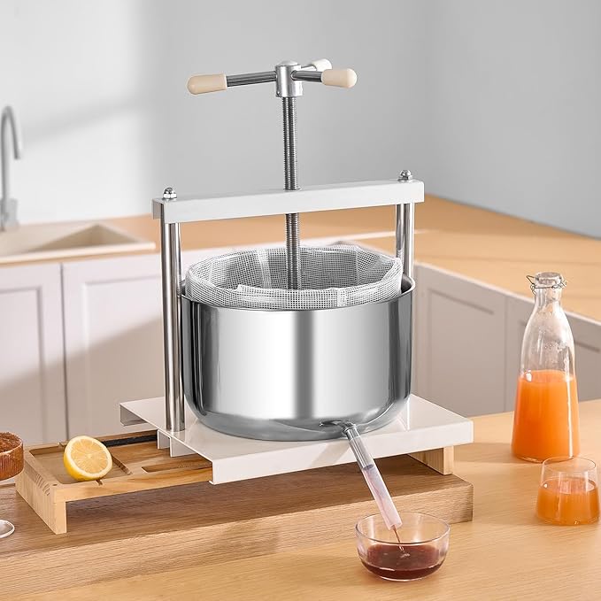 VEVOR 3.17 Gal/12L Fruit Wine Press, 2 Stainless Steel Barrels, Manual Juice Maker, Cider Apple Grape Tincture Honey Olive Oil Making Press with Triangular Handle for Outdoor Kitchen Home