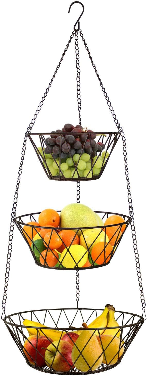 Heavy Duty - 3 Tier Hanging Kitchen Bronze Fruit Basket