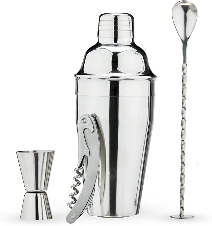True Bar Drink Mixer Set, 19oz 4-piece Cocktail Shaker Set Bartender Kit, Cocktail Mixer Set, Cocktail Shaker Kit, Barware Tool Sets, Bar Accessories, Silver