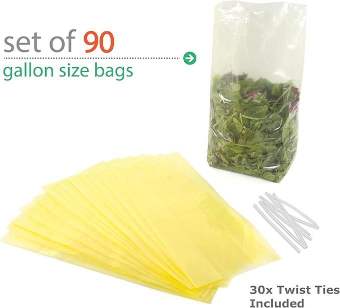 Keep it Fresh Produce Bags - 90 Reusable BPA Free Freshness Produce Bags & Twist Ties - Keeps Fruits, Veggies, and Flowers Fresher Longer