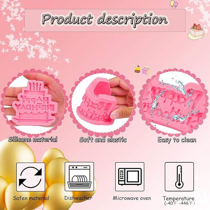 2 Pcs Birthday Cake Decoration Fondant Molds Cake Shape "Happy Birthday" Silicone Mold,for Cupcake Topper Chocolate Candy Marzipan Gum Flower Paste DIY Resin Plaster Clay Crafts