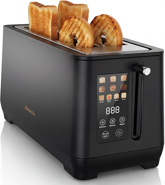 4 Slice Toaster, Long Slot Touch Screen Retro Toaster with Digital Countdown, Extra-Wide Slots for Bagels & Artisan Bread, 6 Browning Levels, 5 Bread Modes, Defrost Reheat Cancel, Stainless Steel