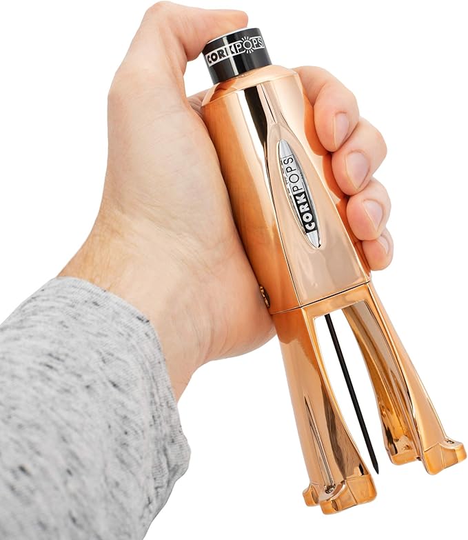 Cork Pops Legacy Wine Opener Built-in 4-Blade Foil Cutter Safe Cork Removal, Effortless Push Button Use, Needle Guard for Safety, Low-Pressure Cartridge Opens Up To 60 (Copper, With 1 Cartridge)
