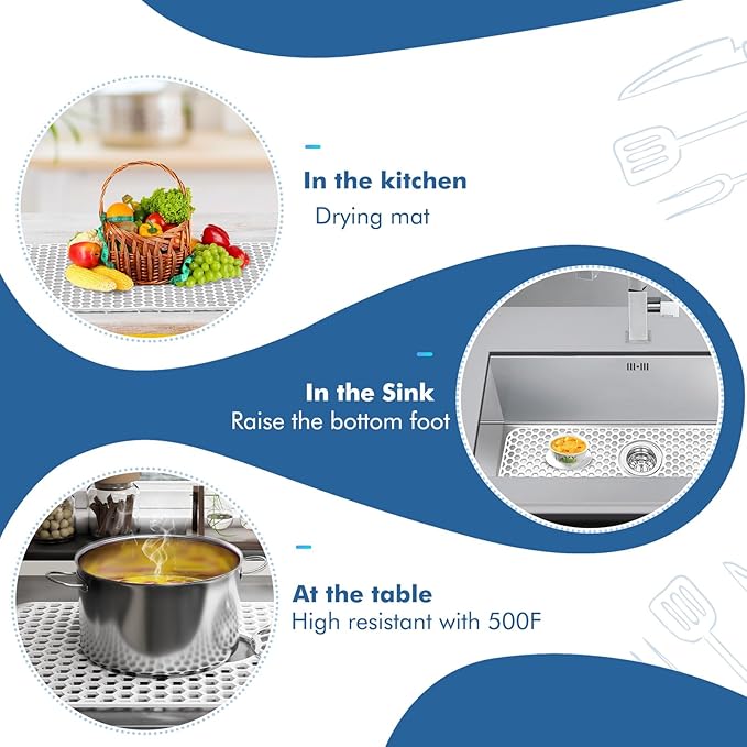 Bestjing Silicone Sink Protectors for Kitchen Sink with Rear Drain - 28.3"x 15.7" Non-Slip Heat Resistant Mat for Bottom of Farmhouse Stainless Steel Porcelain (White)