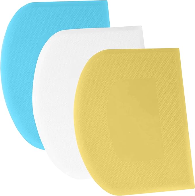 SURDOCA Dough Scraper Bench Scraper - 3P 9.5x6.1" Plastic Flexible Bowl Scraper, Sharp Edge & Angles Cake Scraper. Non-Slip Bakeware Decorating Tools Sculpting & Modeling Tools - Yellow+White+Blue