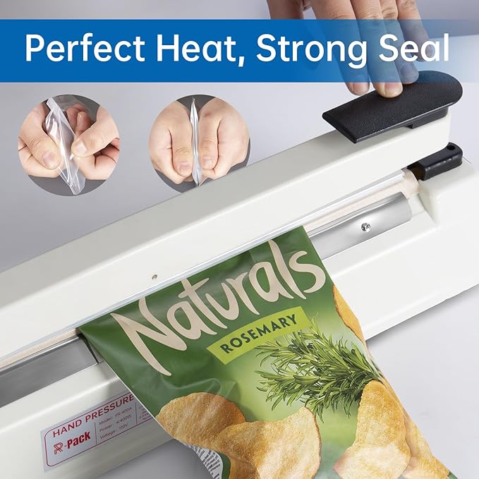 Impulse Heat Sealer with Seal bar, Heavy-Duty Bag Sealing & Cutting Machine, 2 Extra Replacements (white, 8inch)
