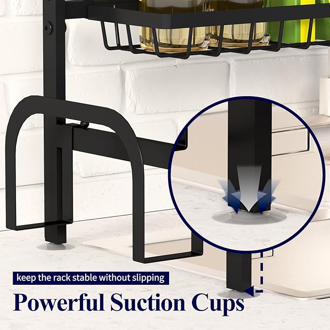 Kitsure Over The Sink Dish Drying Rack - 30.0" to 33.9" x 21.5", Adjustable Sink Drying Rack for Kitchen Sink with Multifunctional Baskets, Black