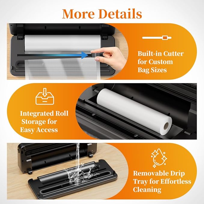 Vacuum Sealer Machine with UV-C Light, Includes Mason Jar Sealer Kit and 2 Bag Rolls, Digital Display & Built-in Cutter, Fully Automatic Dry & Moist Modes, Compact for Food Storage and Sous Vide