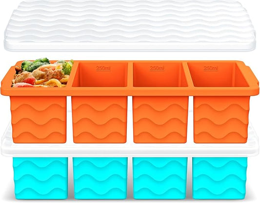 Doasuwish Silicone Freezer Tray for Soup with Lid – 1-Cup Soup Container Cube Style Ice Cube Trays for Freezer, Meal Prep & Food Storage, Freeze 250mL/125mL Portions – 2 Pack