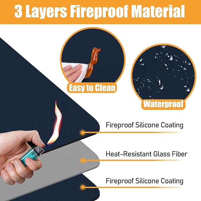 Heat Resistant Mat for Air Fryer,Deep Fryer,Oven,16x24in Hot Pads for Kitchen Counter Heat Protector,Under Coffee Maker Mats for Quartz Countertop Protector,Deep Fryer Coffee Machine Mat (Blue)