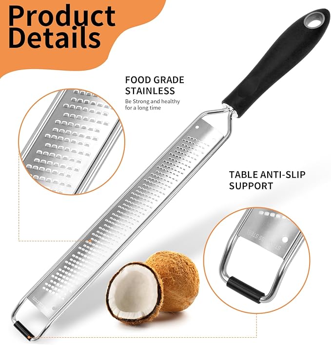 Lemon Zester Grater with Handle, Fine Graters for Kitchen, Cheese Grater Handheld, Hand Grater Zester Tool Stainless Steel
