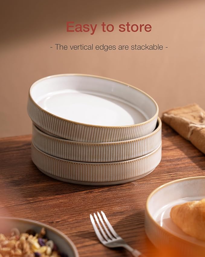 famiware Star 8.25" Pasta Bowls, Large Dinner Bowls Set of 6, Salad Bowl Plates, Shallow Bowls for Eating, Cappuccino White