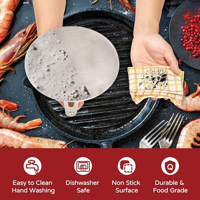 Smash Burger Press, 7 Inch 3mm Thickened Food Grade Stainless Steel Heavy Duty Round Grill Griddle Press with Wood Handle, Non-Stick for Hamburger Bacon Steak Panini