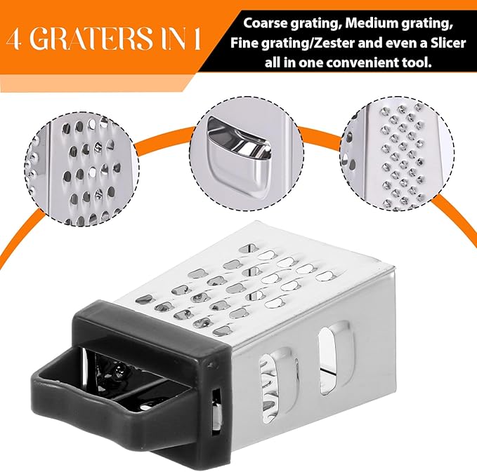 Mini Cheese Grater, 3 Pcs Stainless Steel Box Grater with Handle Professional Cheese Slicer Graters for Kitchen Slicer Cheeses Gingers Vegetable Dishwasher Safe (White, Grey, Black)