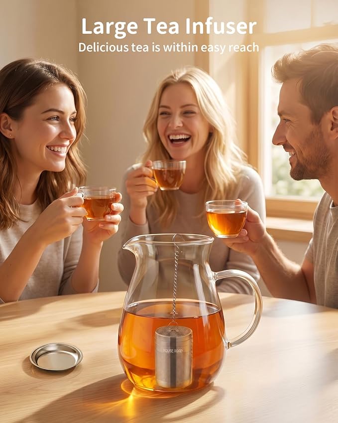 House Again 2 Pack Tea Infusers, Extra Fine Mesh Tea Strainers for Loose Tea, Updated Slim Threaded Lid & 304 Stainless Steel, Loose Leaf Tea Steeper for Brew Tea Spices & Seasonings
