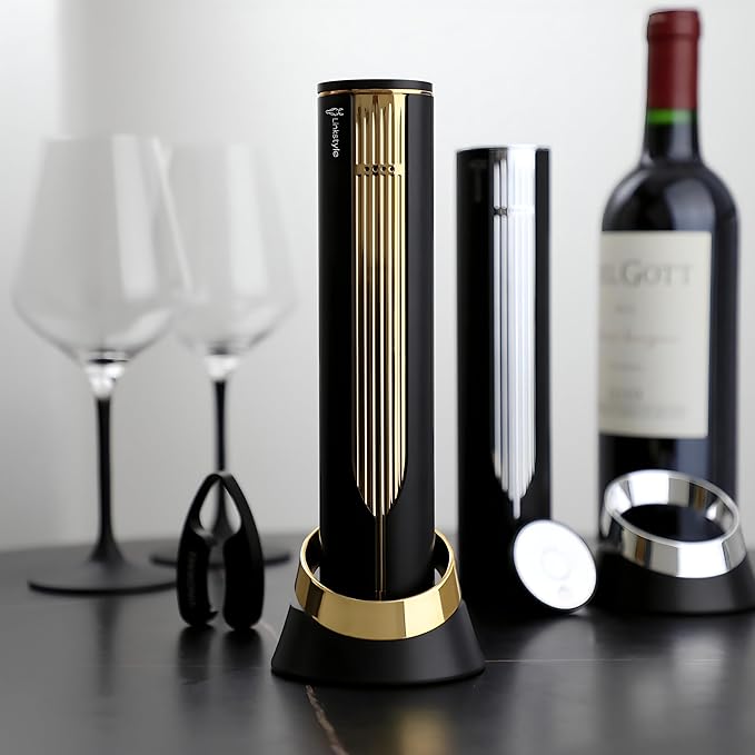 VINOWAKE Openero Electric Wine Opener By LINKSTYLE — Rechargeable Battery with Charging Base, Precision Steel Foil Cutter, Luxurious Matte Finish