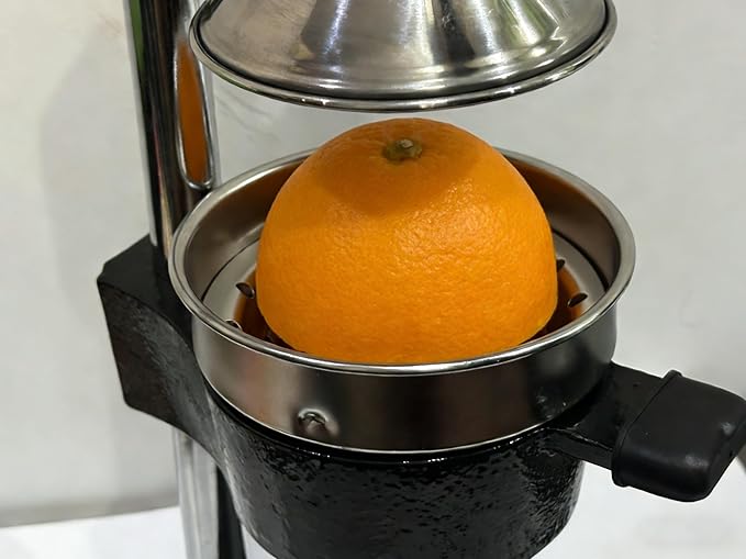 Manual Cast Iron Citrus Juicer Countertop Dual material replaceable accessories - Heavy Duty Hand Press Squeezer for Fresh Orange Lemon Juice, Commercial & Home Use, Easy to Clean, Black