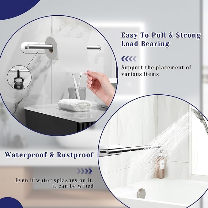 Paper Towel Holder, Self Adhesive or Drilling Paper Towel Holder Under Cabinet, Stainless Steel Silver Paper Towel Holders Wall Mount for Kitchen, Bathroom, Sink, Pantry, Fridge