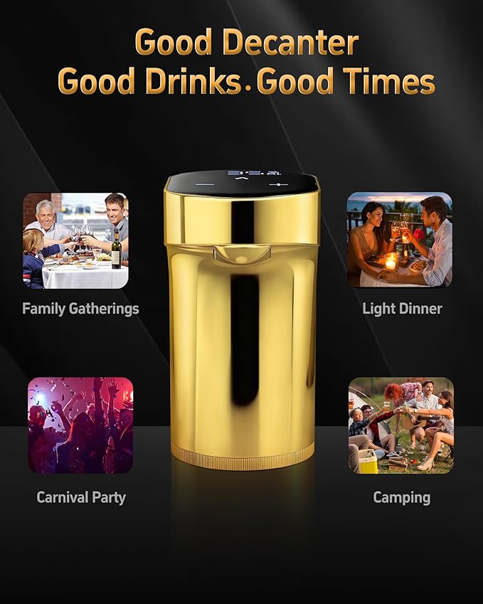 5-in-1 Electric Wine Decanter with Aerator,Digital Alcohol Bottle Dispenser Adjustable Dosing,Smart Whiskey Pourer, Liquor/Spirits Pump Automatic,Nice Gifts for Women Men Mom Dad Husband Boss (Gold)