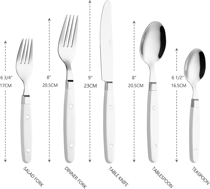 ANNOVA Silverware Set, Retro/Rivet Colorful Stainless Steel Tableware Kitchen Flatware Set Utensils, Includes Dinner Knives, Forks, Spoons, Salad Forks & Dessert Spoons (White, 20 Pieces)
