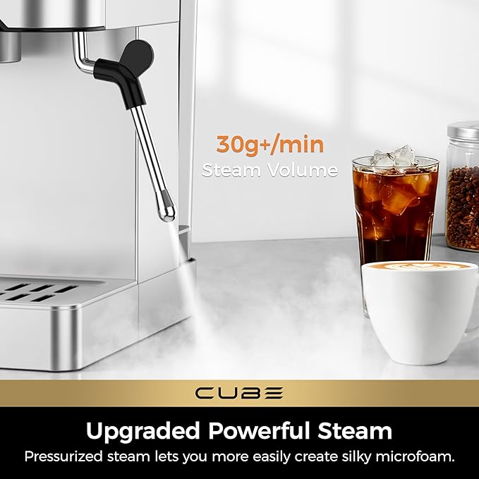 CHULUX Cube Espresso Machine with Milk Frother Steam Wand, 20 Bar Professional Italian Pump Semi Automatic Espresso Coffee Machine for Home Cappuccino & Latte Maker