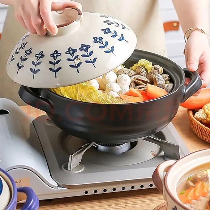 Ceramic Casserole, Japanese Clay Pot Donabe Stone Rice Pot With Lid, Earthen Pot Stockpot Ceramic Casserole Cooker Healthy Cookware Stove Pot Soup Hot Pot(Color:C)