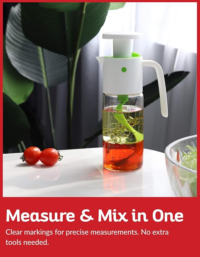Glass Dressing Mixer Bottle & Large Salad Bowl with Acacia Utensils – Leakproof Measuring Shaker with 11" Glass Serving Bowl for Fresh Dressings, Salad Prep, Table Serving & Everyday Meal Presentation