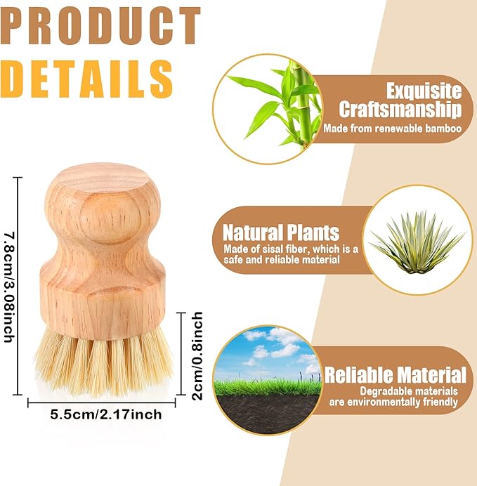 Nuenen 40 Packs Bamboo Dish Scrub Brushes Wooden Scrubbers Set Kitchen Dishwashing Scrubber with Natural Sisal Bristles for Iron Pot Pan Sink(Sisal)